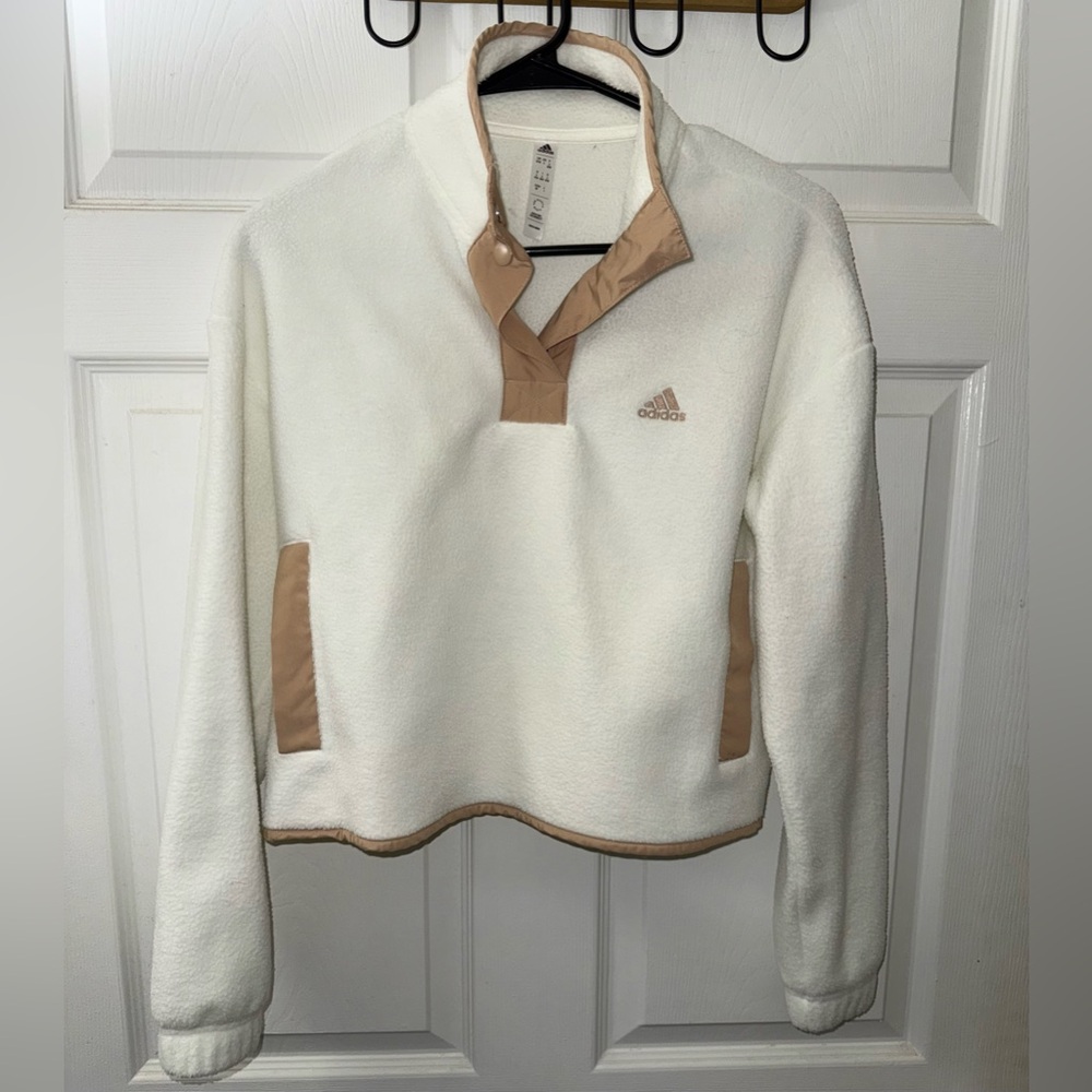 adidas White and Tan Teddy Jacket